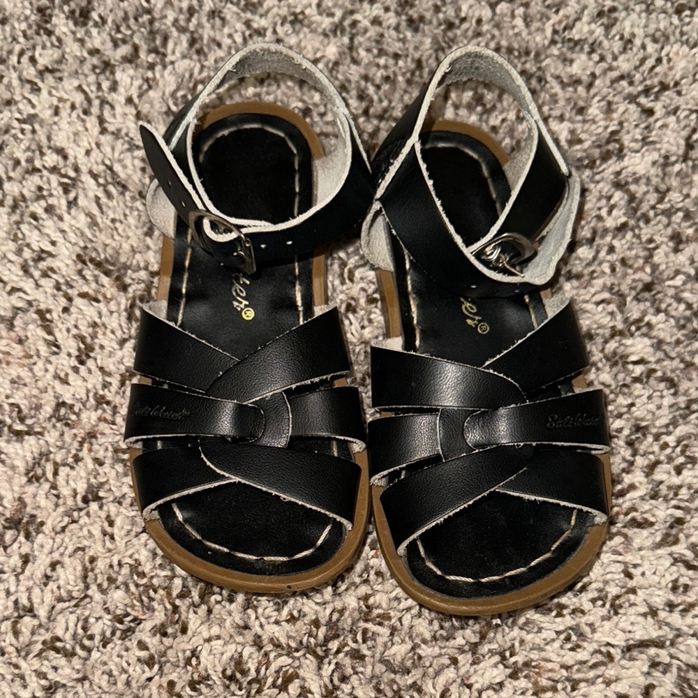Saltwater Black Leather Sandals